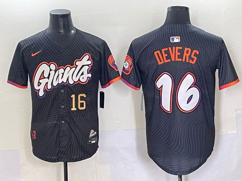 Men 2025 San Francisco Giants #16 Devers Black Joint Name Nike MLB Jersey style 4